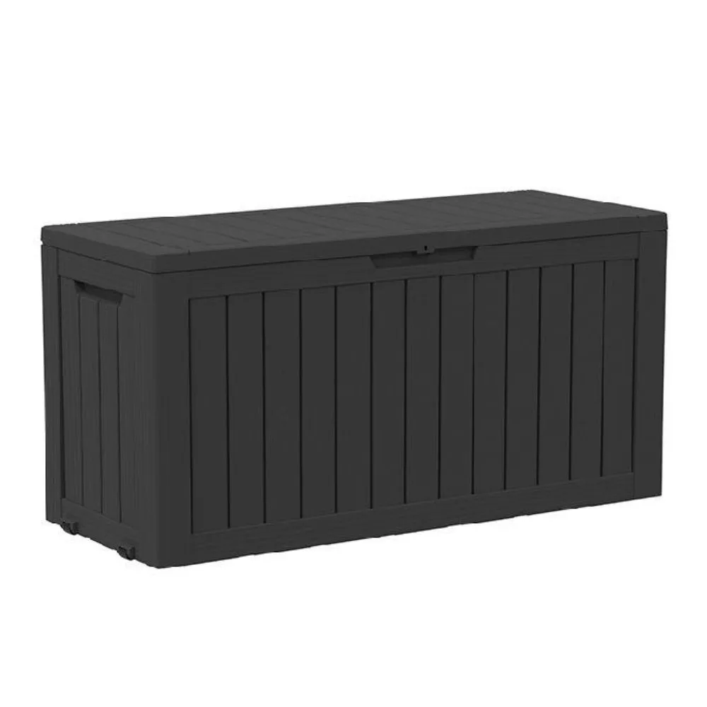 Outdoor Storage Box with Wheels,75 Gallon Waterproof Resin Deck Box, Lockable Storage for Patio Cushions,Garden Tools,Pool Accessories,UV-Resistant Storage Bench for Backyard & Deck