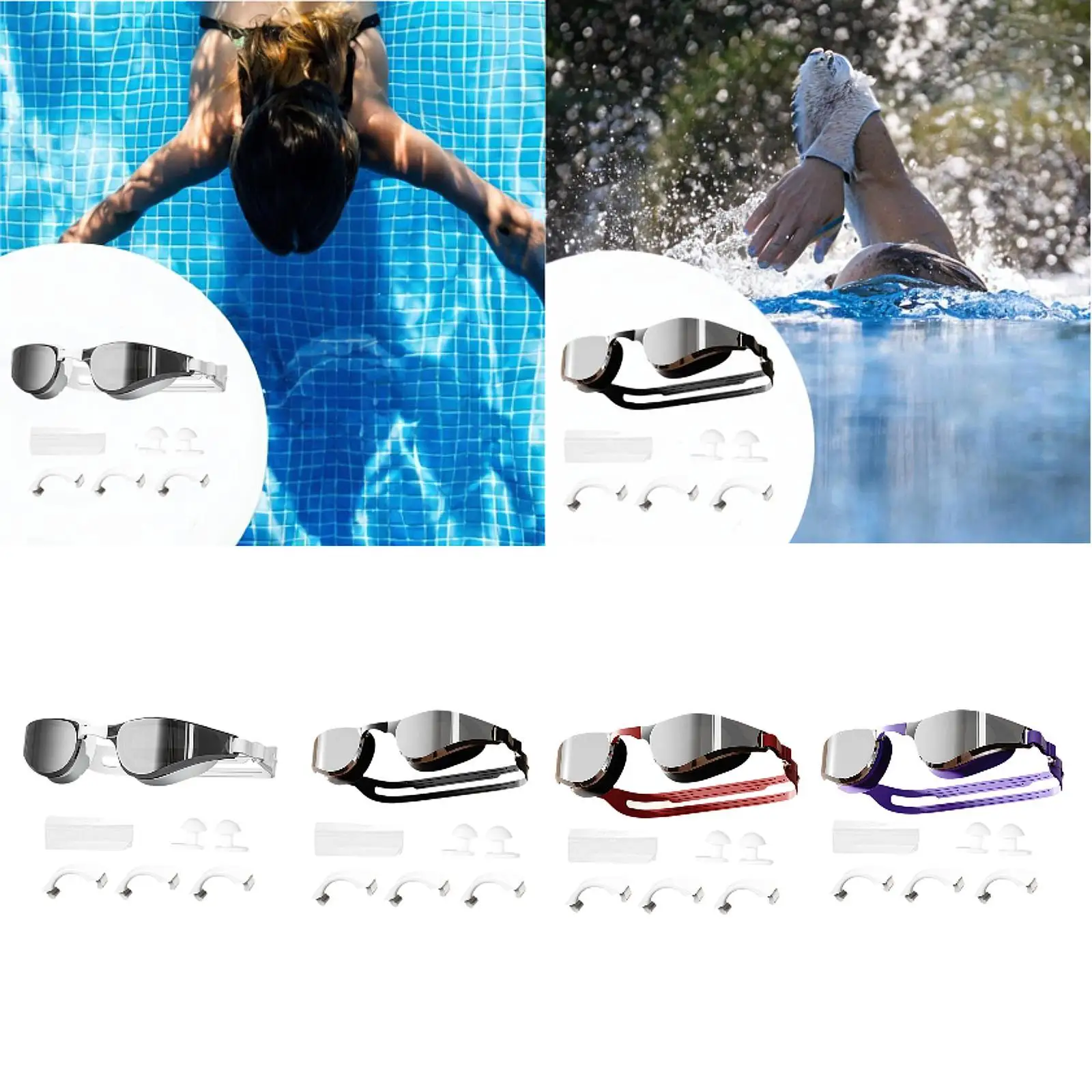 

Swimming Goggles Adjustable Strap Leakproof Portable Sun Protection Anti Fog