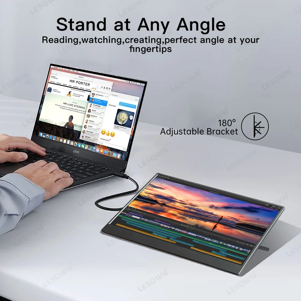 LESOWN Portable Monitor 13.3 inch 4K 3840x2160 IPS Touch USB-C VESA Second Screen Small Wide Display for Gaming PC Laptop Switch