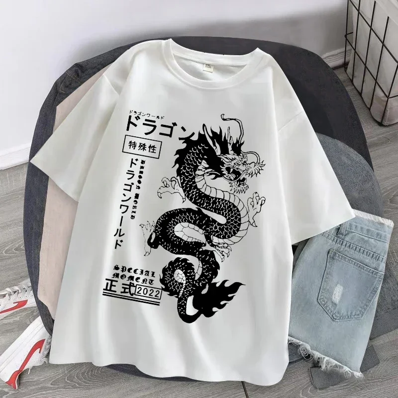 Dragon Fashion Women's Y2k Tops Harajuku print ladies T-shirt casual basics O-collar Black shirt short sleeve ladies T-shirts