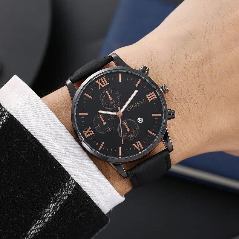 Fashion Geneva Men Date Alloy Case Synthetic Leather Analog Quartz Sport Watch Male Clock Top Brand Luxury Relogio Masculino