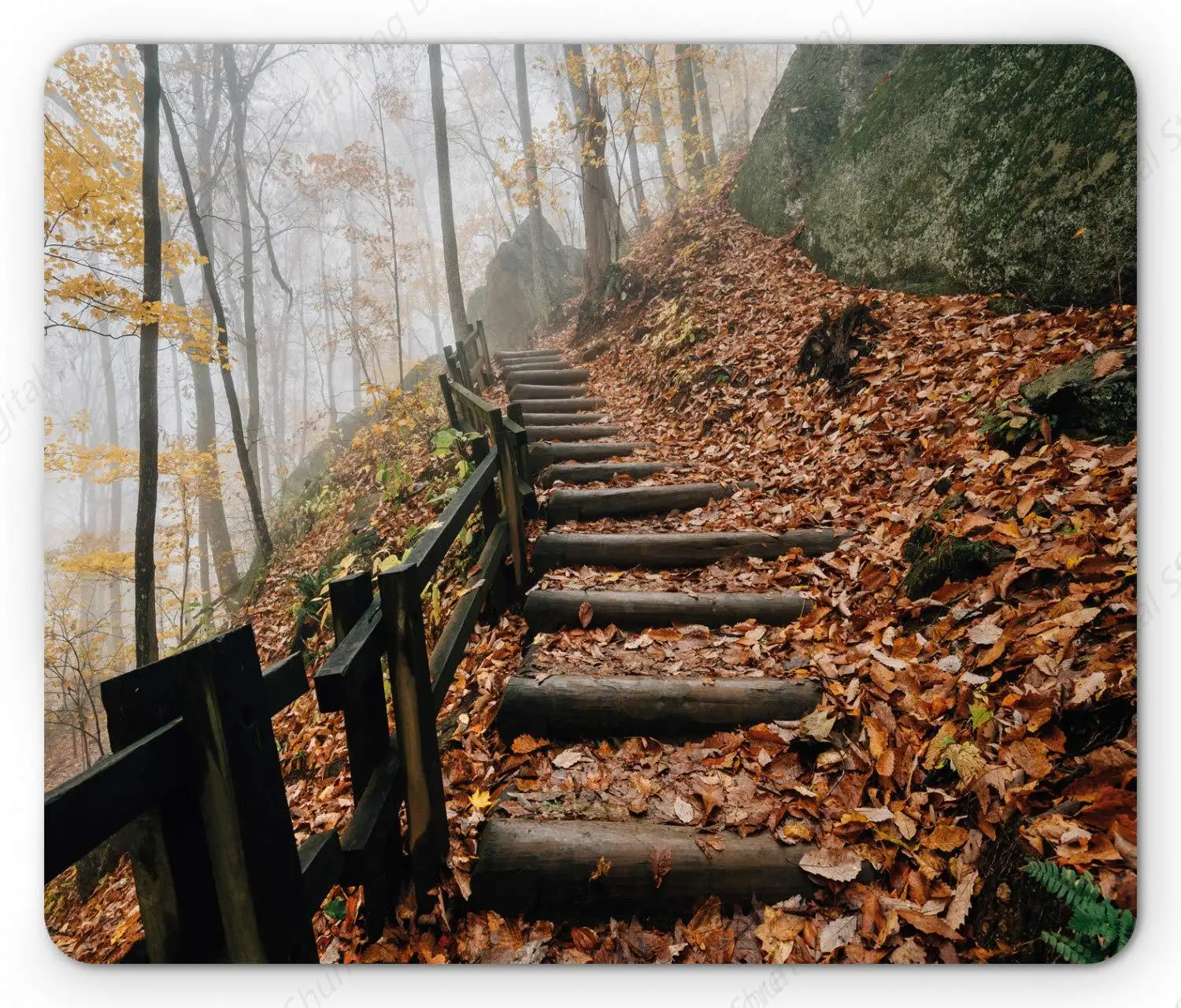 Коврик для мыши Appalachian Trail, противоскользящий резиновый коврик для компьютерной мыши для опавших листьев на деревянной лестнице и туманом лесах 25*30 см