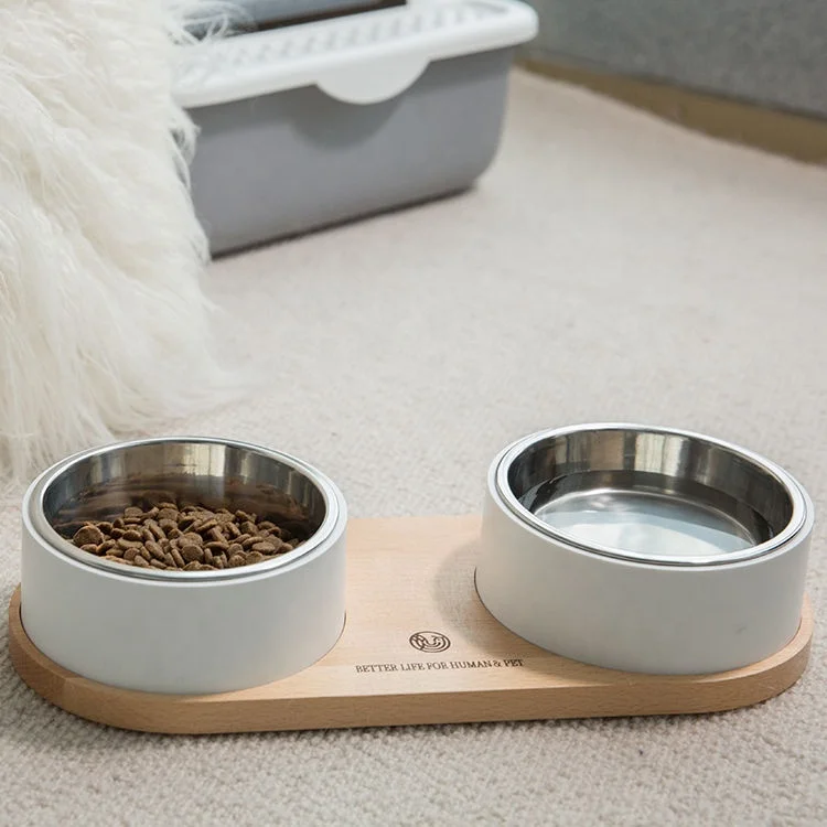 2023 Cat Ceramic Bowls Double Feeding Dishes For Food And Water Wood Food Stand Feeder Set For Cats And Small Dog