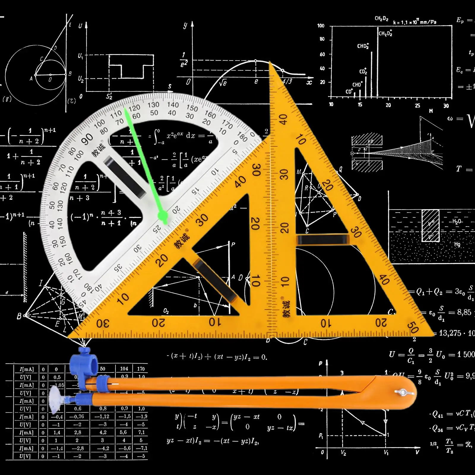 4Pcs Math Geometry Rulers Protractor Ruler Big Size Large Number Office