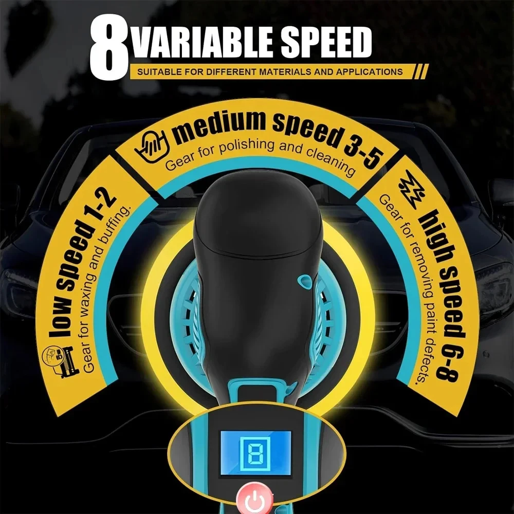 Electric Polisher 6 Gears Adjustable Car Waxing Polishing Machine Metal Waxing Wood Sanding Rust Removal for Makita 18v Battery