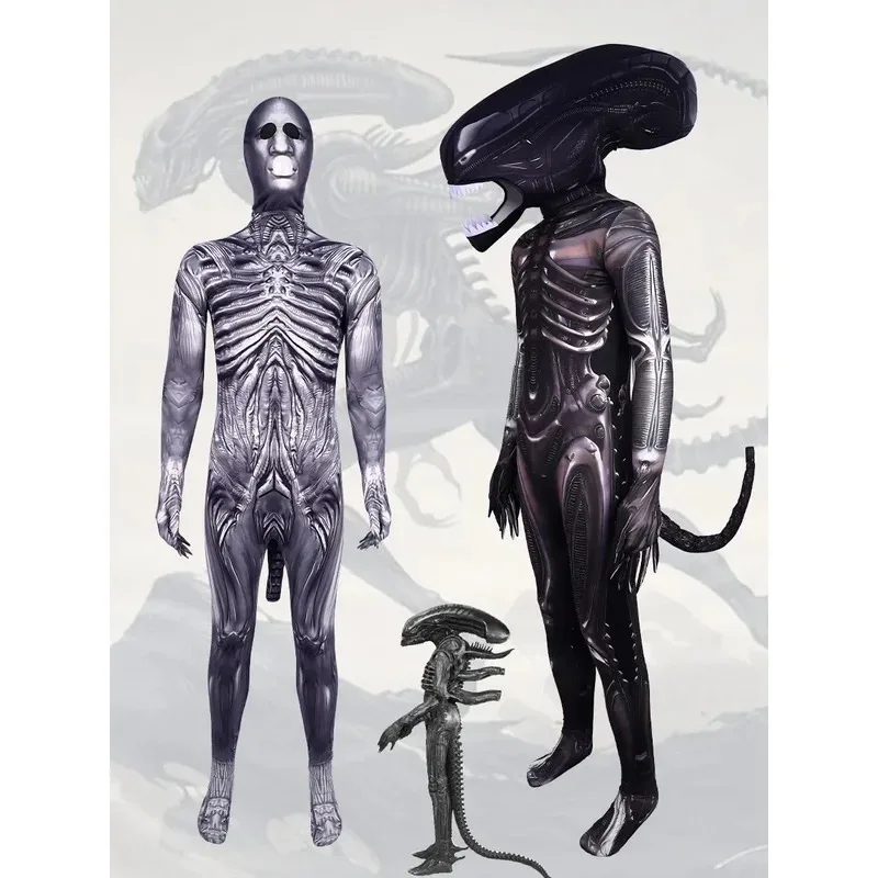 ليلي 123Alien Xenomorph زي الاطفال الكبار الخيال العلمي فيلم رومولوس قناع رأس دعوى مخيف الفضاء الوحش الزي لجميع القديسين تأثيري