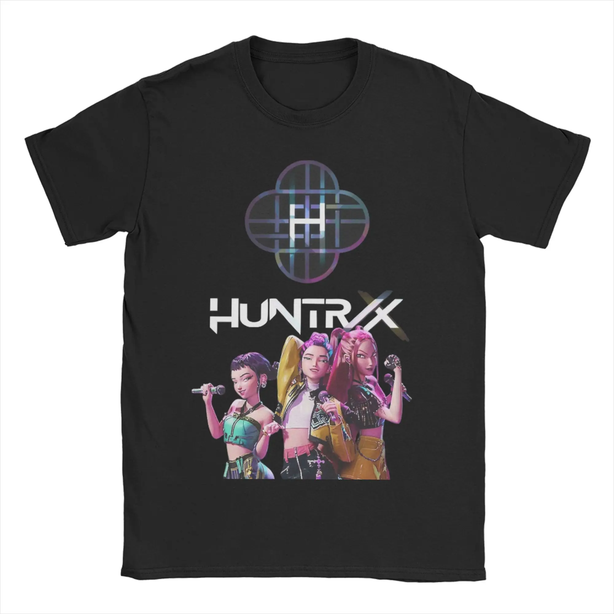 

huntrix with logo T Shirt Men Women's Cotton Fun T-Shirt O Neck Kpop Demon Hunters Tees Short Sleeve Clothing Gift Idea