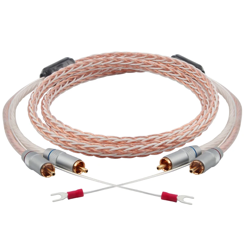 High Purity Silver Plated Vinyl Phonograph Signal Line Mix Amplifier RCA Audio Cable With Ground Wire Y Spade Plug