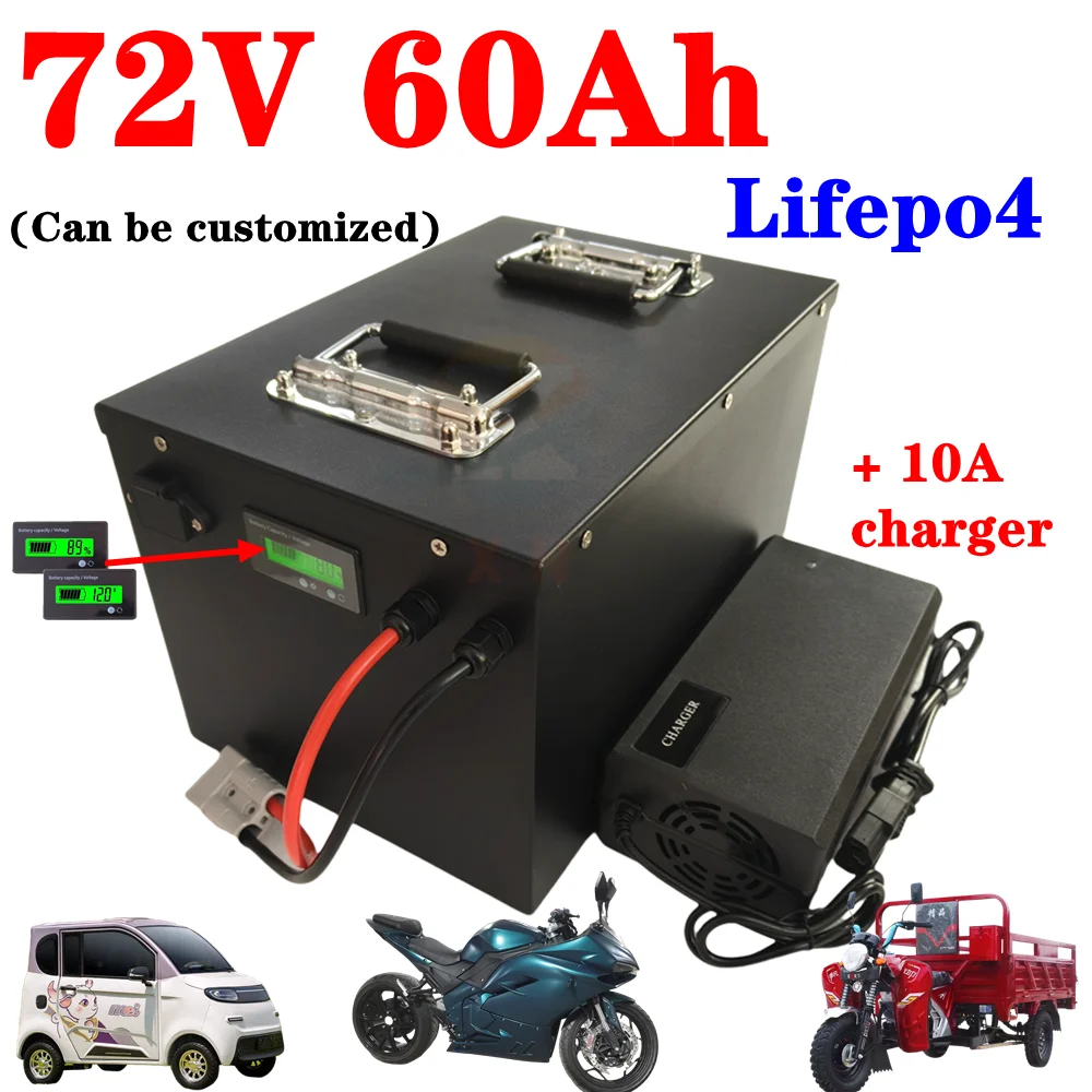 Batteria al litio XN 72V 60Ah lifepo4 BMS 24S per 8000W 3500W bicicletta scooter Moto Moto + caricabatterie 10A