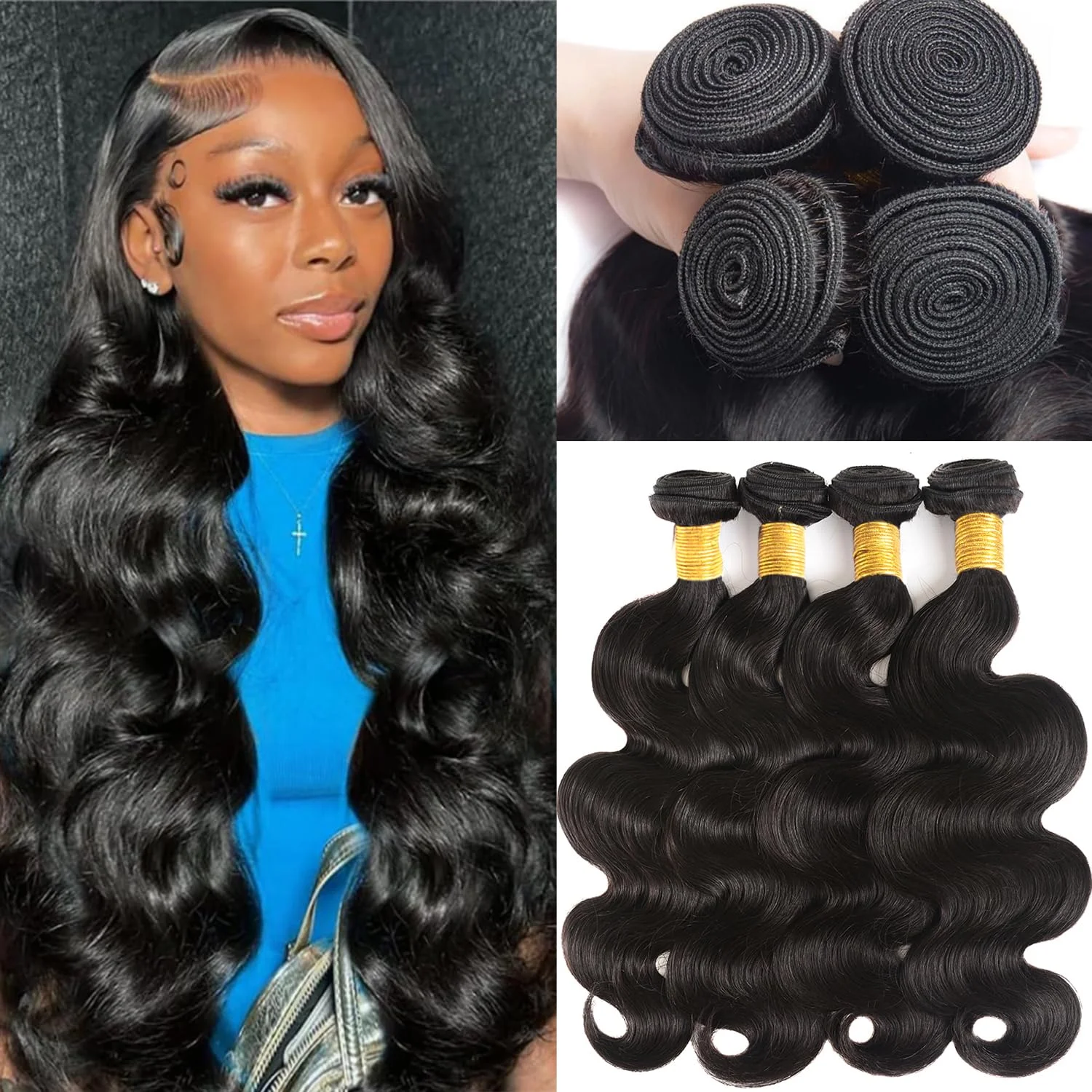 

Brazilian Body Wave Human Hair Weave Bundles 1/3/4 PCS Human Hair Bundle Deals Natural Black 8-40 Inches Remy Hair Extensions