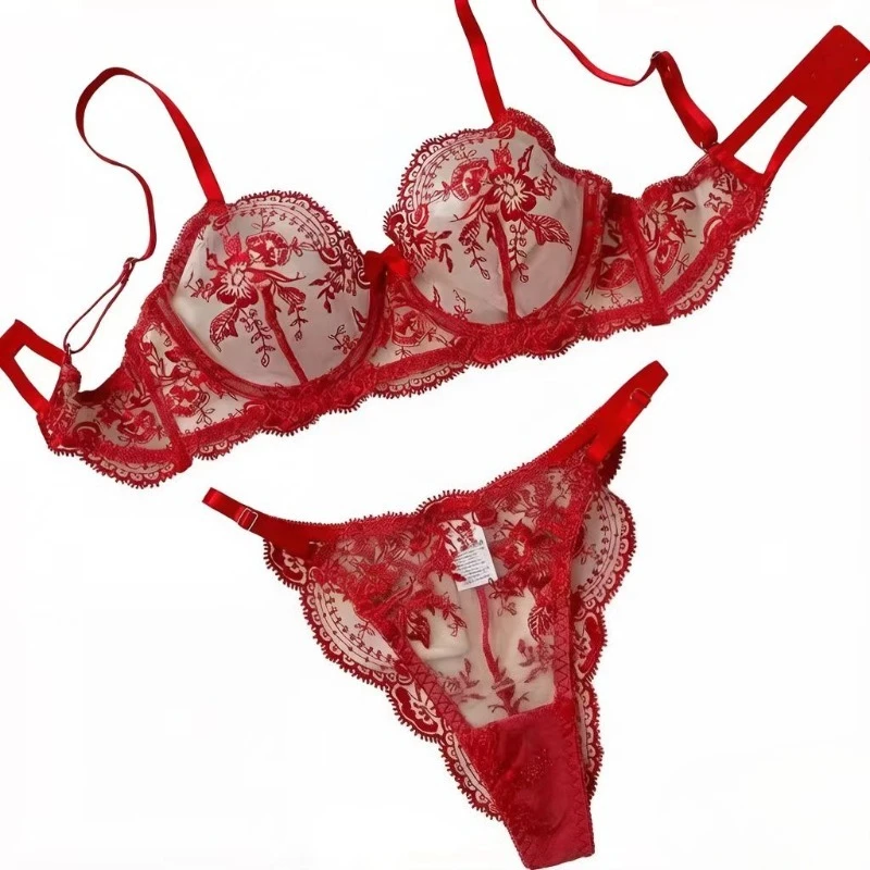 Ultradünnes Push-Up-BH-Set für große Brüste, transparente Mesh-Nachtwäsche für große Größen S-XL, heiß begehrt 2026, BH- und Höschen-Set