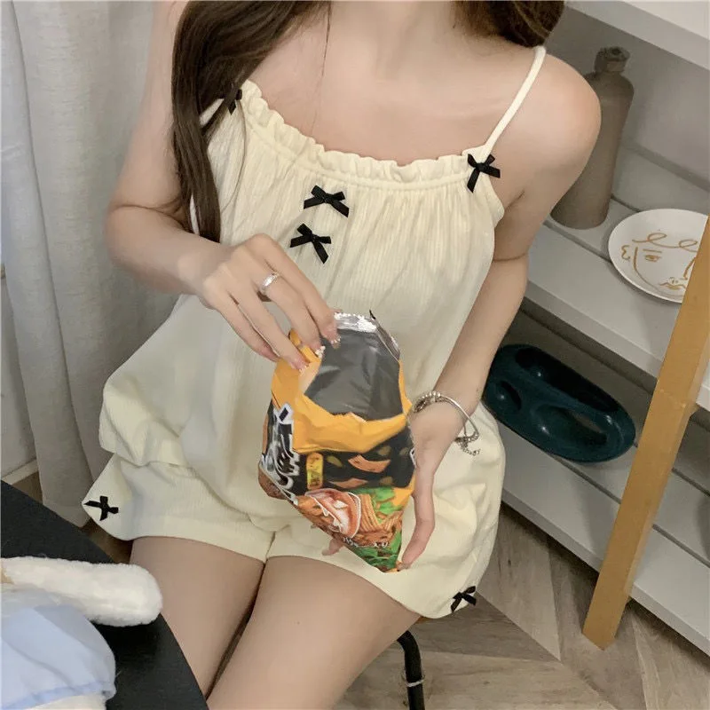 Summer Ladies Sling Pajamas Homewear Suit Pure Desire Wind Sling Shorts Pajamas Female Thin Section Leisure Girls Homewear