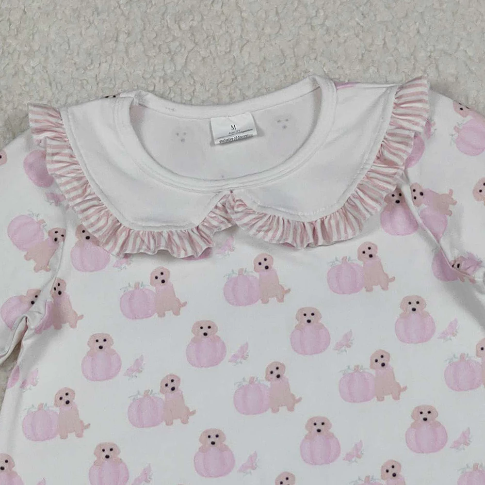 رائجة البيع طفل فتاة فستان ملابس طويلة الأكمام الوردي الكلب القرع طول الركبة الرضع الاطفال ملابس الخريف الشكر ملابس لطيف