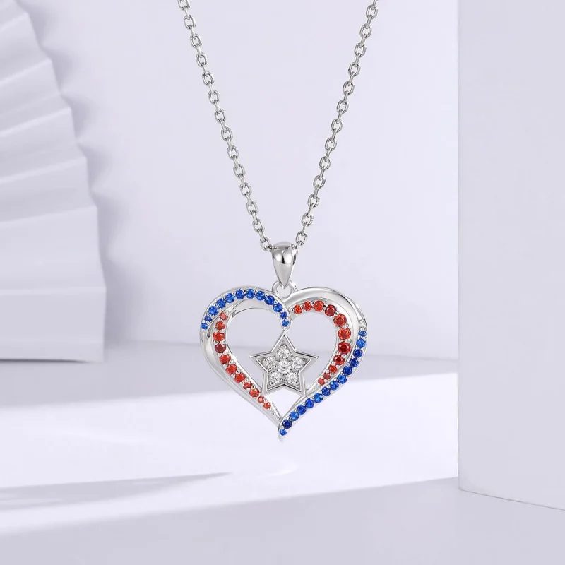 

American Flag Commemorative Coin Necklace, 925 Sterling Silver Red White Blue Pendant, 4th of July Independence Day Jewelry Gift