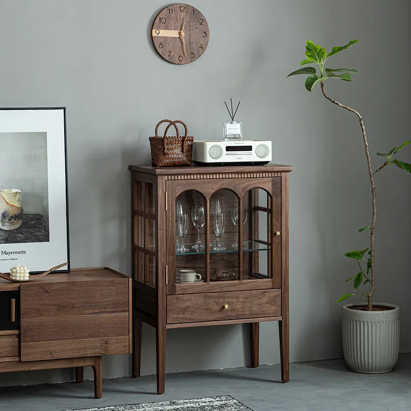 

display cabinet American country all solid wood wine cabinet Nanyang style living room retro TV side cabinet storage