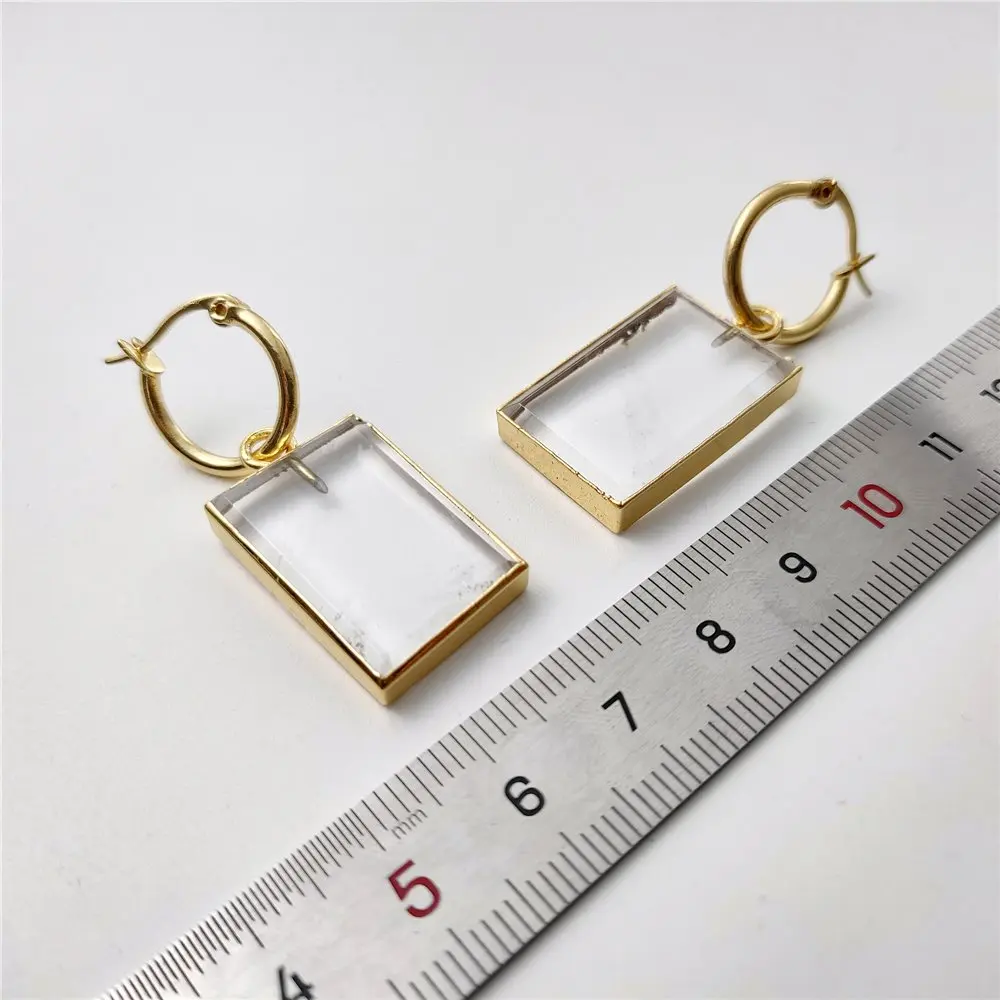 FUWO Rectangle Clear Quartz Hoop Earrings,Elegant and Sophisticated Jewelry for Every Occasion ER431 5Pairs/Lot