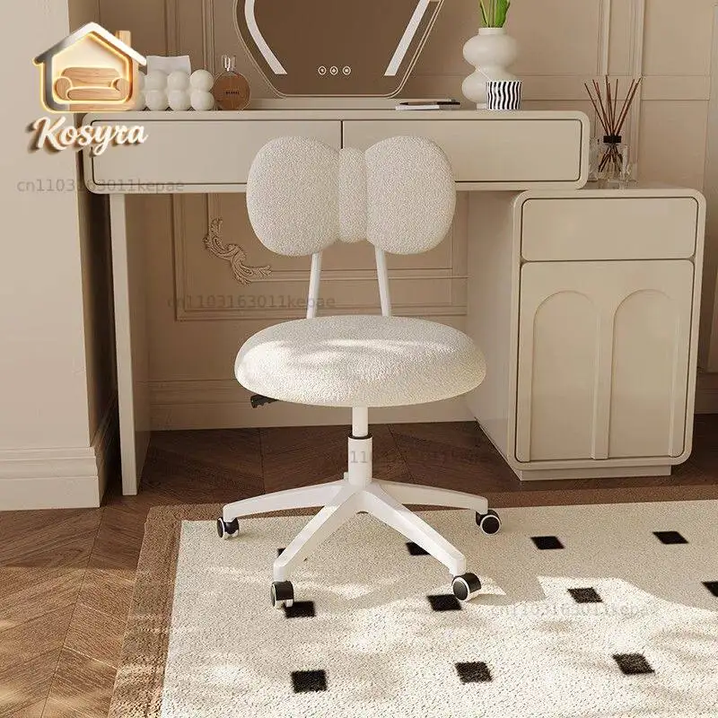Household bow shape office chair with pulley Comfortable sedentary computer chair Household liftable swivel chair white