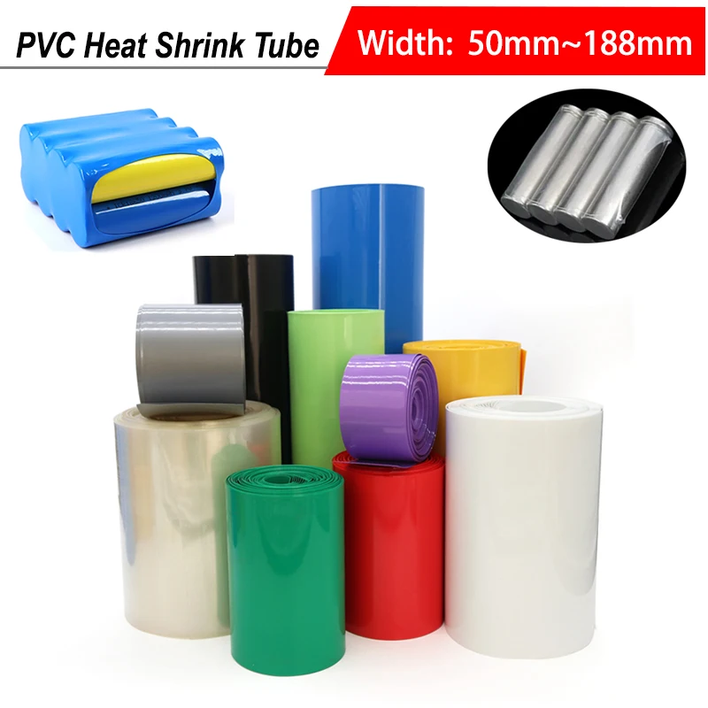 1 Meter 18650 Battery Pack Wrap Width 50mm ~ 188mm PVC Heat Shrink Tube Insulated Wrapping Film Wire Protection Case Cover