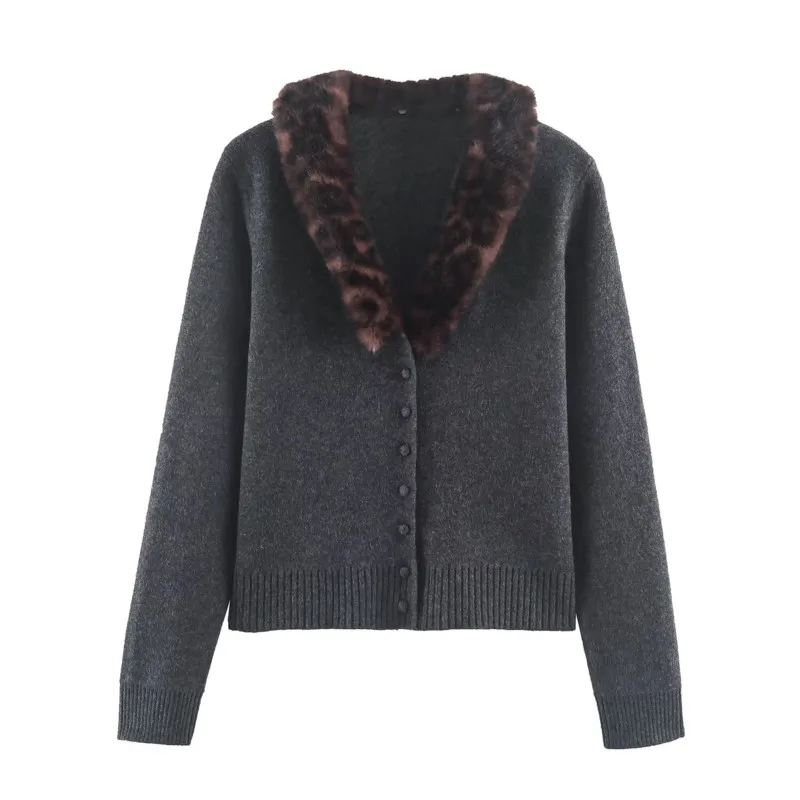 Women's Cardigan Autumn Knit Faux Fur Detachable Lapel Long Sleeve Buttons Coat Fashion Casual Female French Chic Outerwear