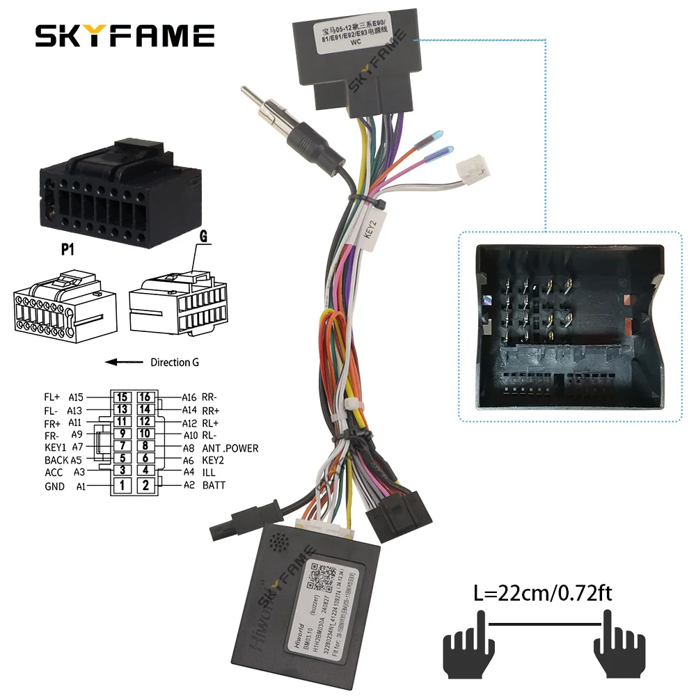 SKYFAME 16Pin Xe Dây Android Đài Cáp Xi Nhan Canbus Hộp Bộ Giải Mã Cho BMW 3 Series E90 E91 E92 M3 x1 E84 BM03.10