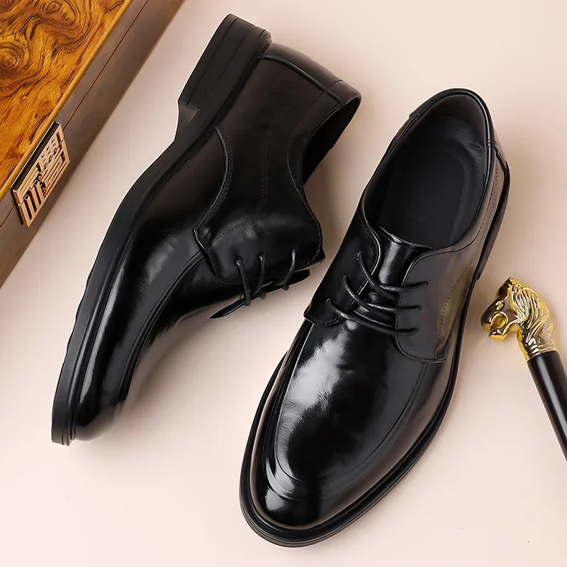 Men's British Versatile Lace-up Genuine Leather Derby Shoes, Breathable Anti-slip Soft Sole for Banquet & Commute-HX8516