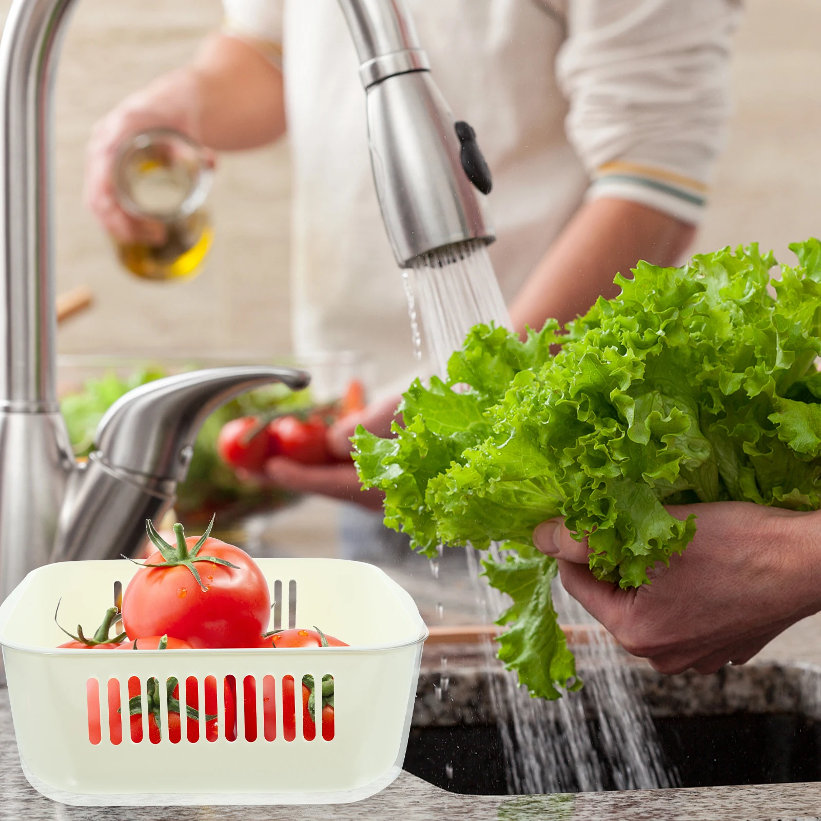 

1pcs Double Layer Drain Basket Kitchen Vegetable Fruit Strainer Washing Mesh Container Fine Filter For Sink Camping Use