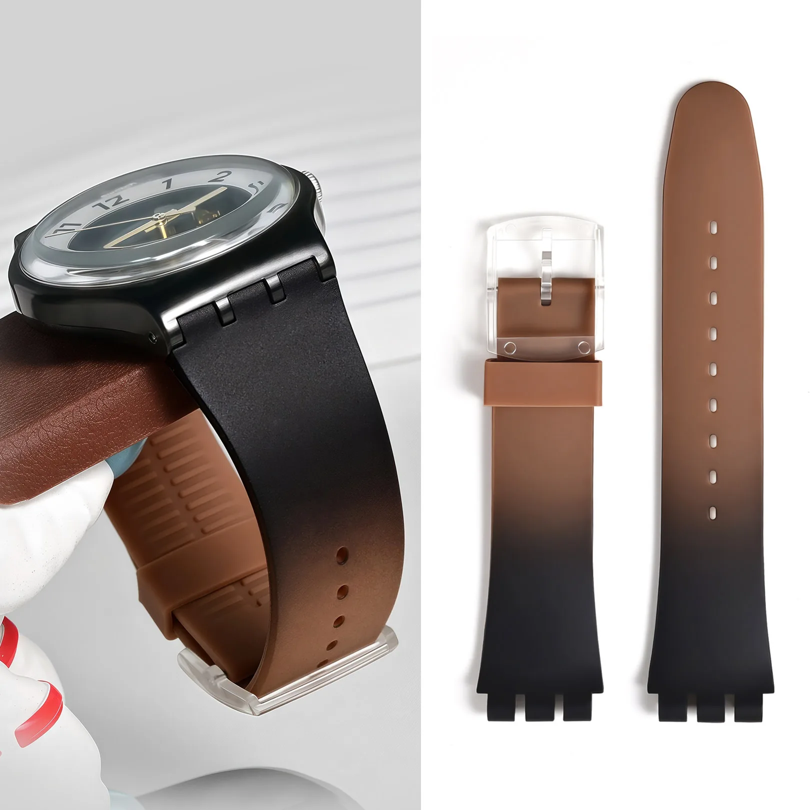 Gradient color silicone watch strap for Swatch series three-fork watchband Men Women soft Bracelet Accessories Wristband 19mm