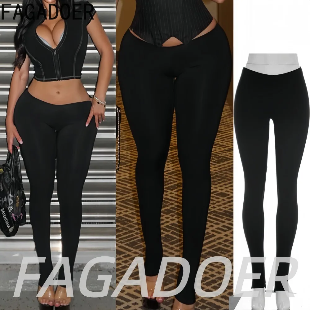 FAGADOER Low Waist Black Leggings Pants Street Wear Bottoms Bodycon Y2K Women Summer Casual Yoga Sporty Fitness Pants 2026 New