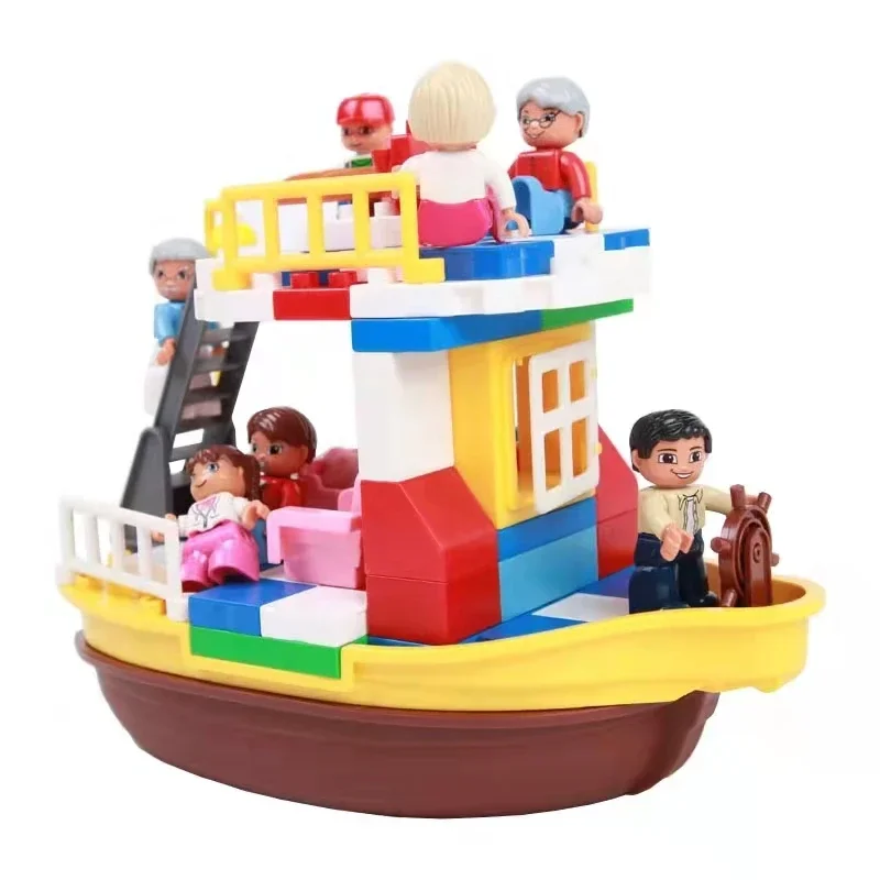 Big Size Building Block Adventure Ship Series Compatible Duplo Brave Pirates Treasure Island Children Kids Gifts Assembly Toys