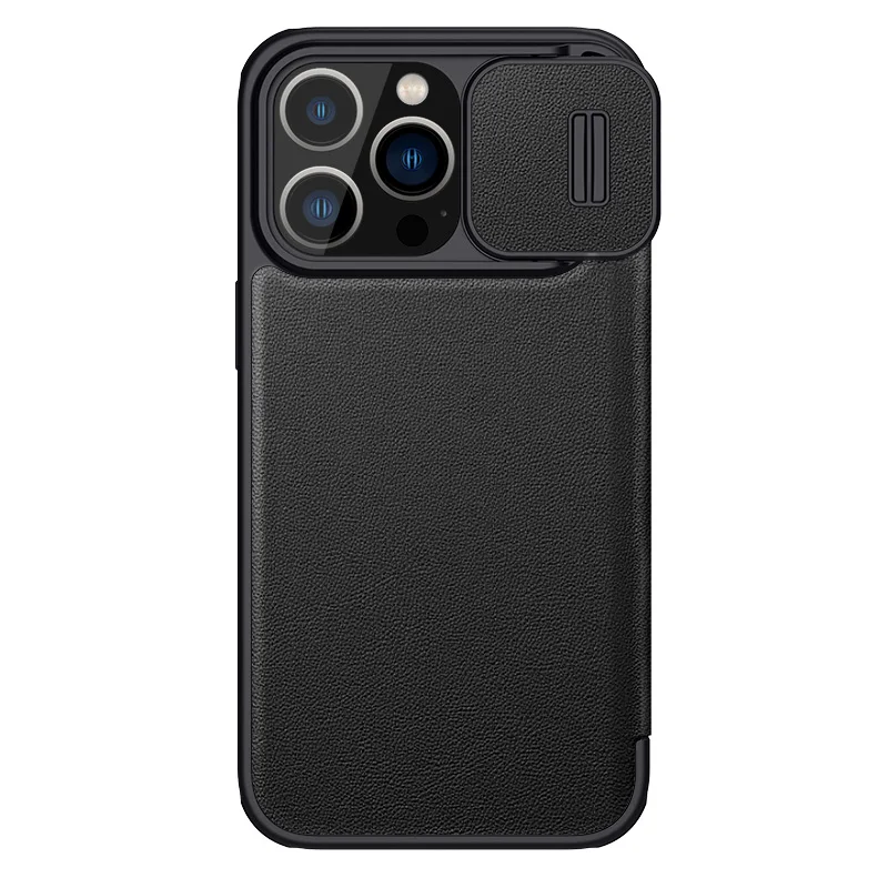 Etui z klapką do iPhone 14 Pro Max Nillkin Qin, skórzane etui z tkaniny, etui z przesuwaną klapką na aparat do iPhone 14 Pro / 14 Plus — zdjęcie produktu 3