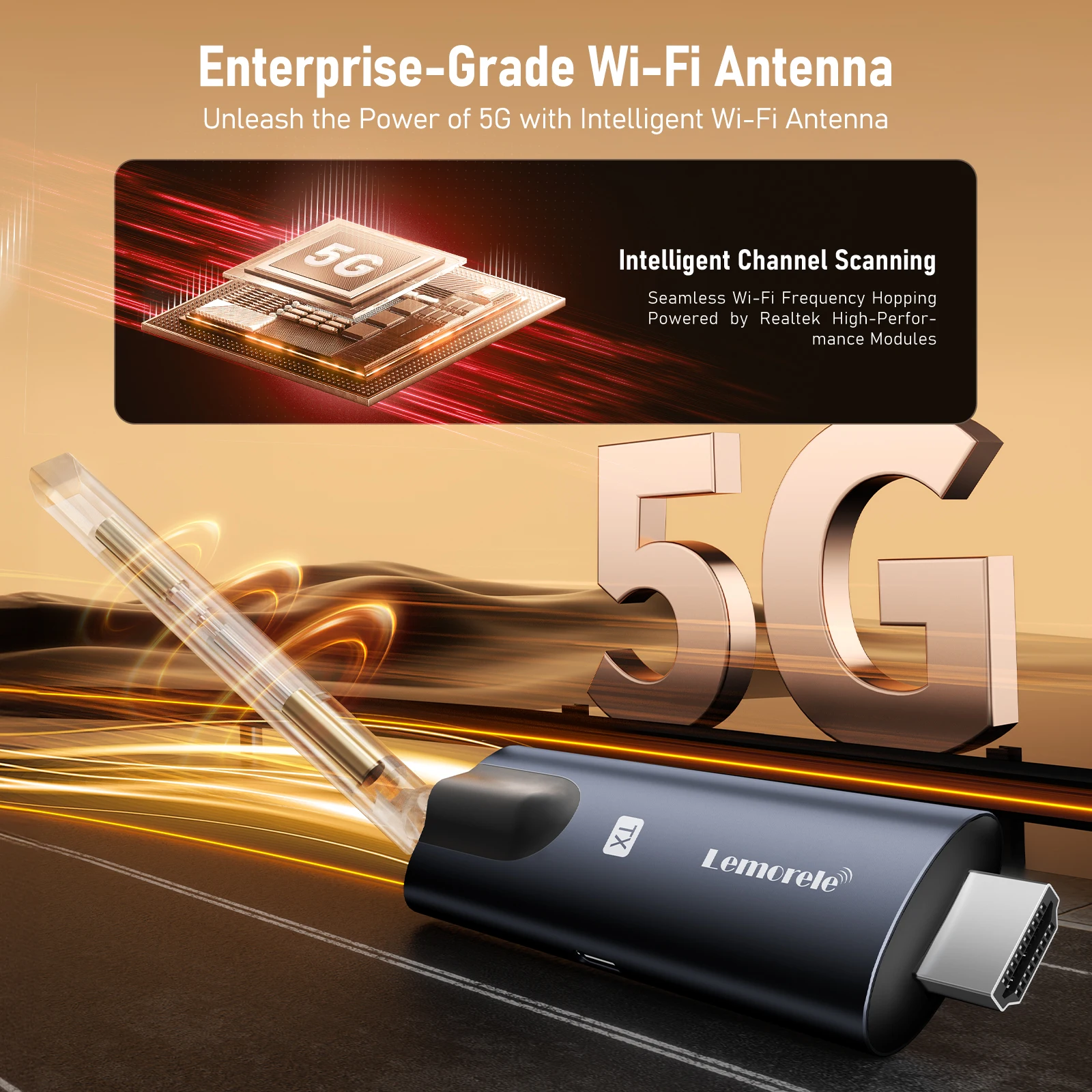 Lemorele 200m Bezprzewodowy Nadajnik i Odbiornik HDMI z Monitorowaniem przez Aplikację, Zestaw Przedłużający Plug & Play, Transceiver Wideo do PC, TV, Projektora — zdjęcie produktu 2