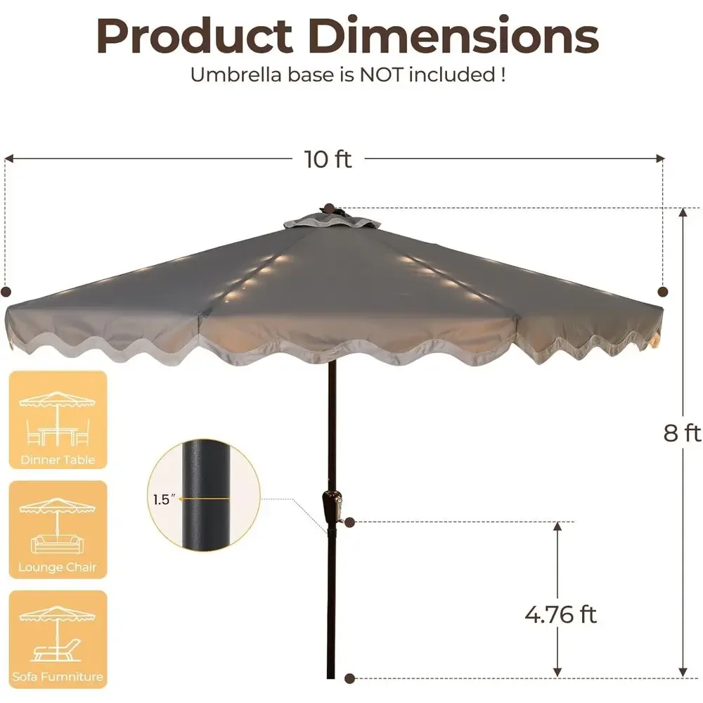 10-Foot Patio Umbrella with LED Lights, Outdoor Market Umbrella, 30° Tilt, UV 50+, 8 Ribs, Easy Push Button, Water-Resistant for