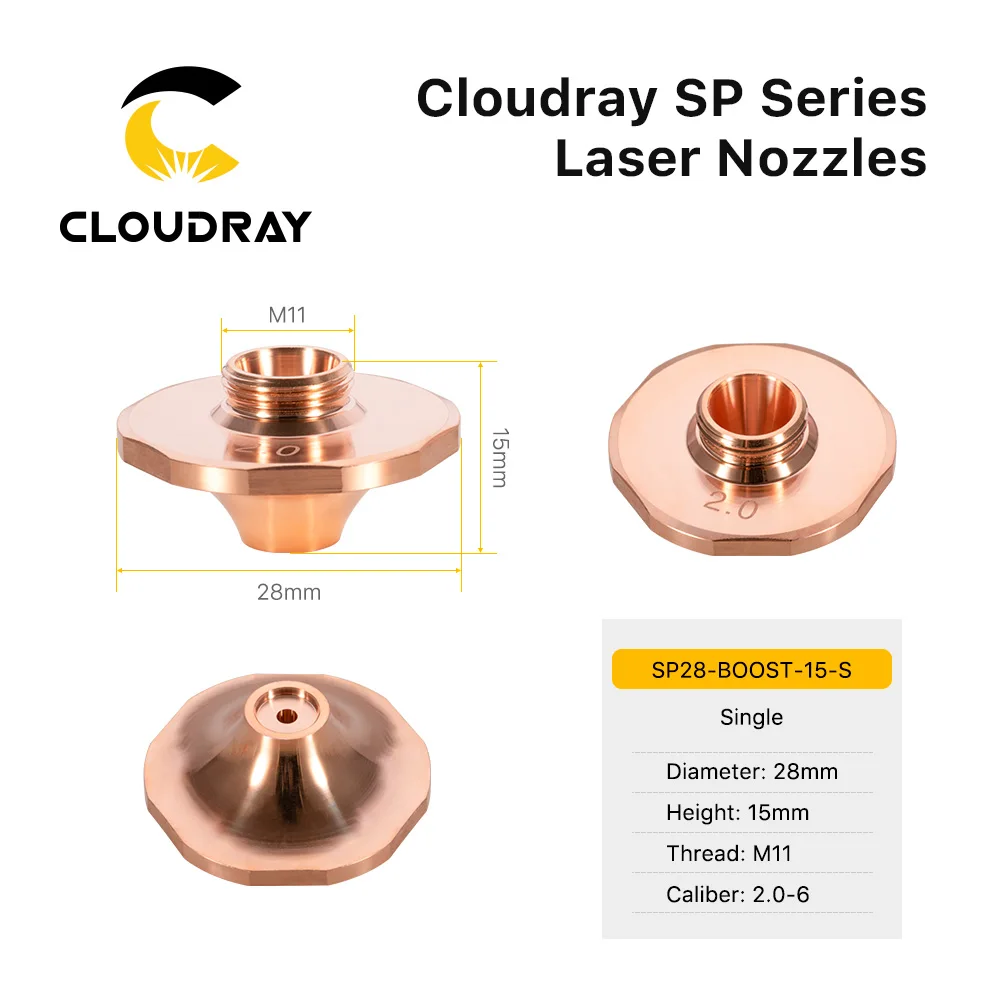 Cloudray Laser Cutting Nozzle  D28 H15 M11 SP28-BOOST-15-S Caliber 2.0~6 Single Nozzle for 1064nm Fiber Cutting Machine