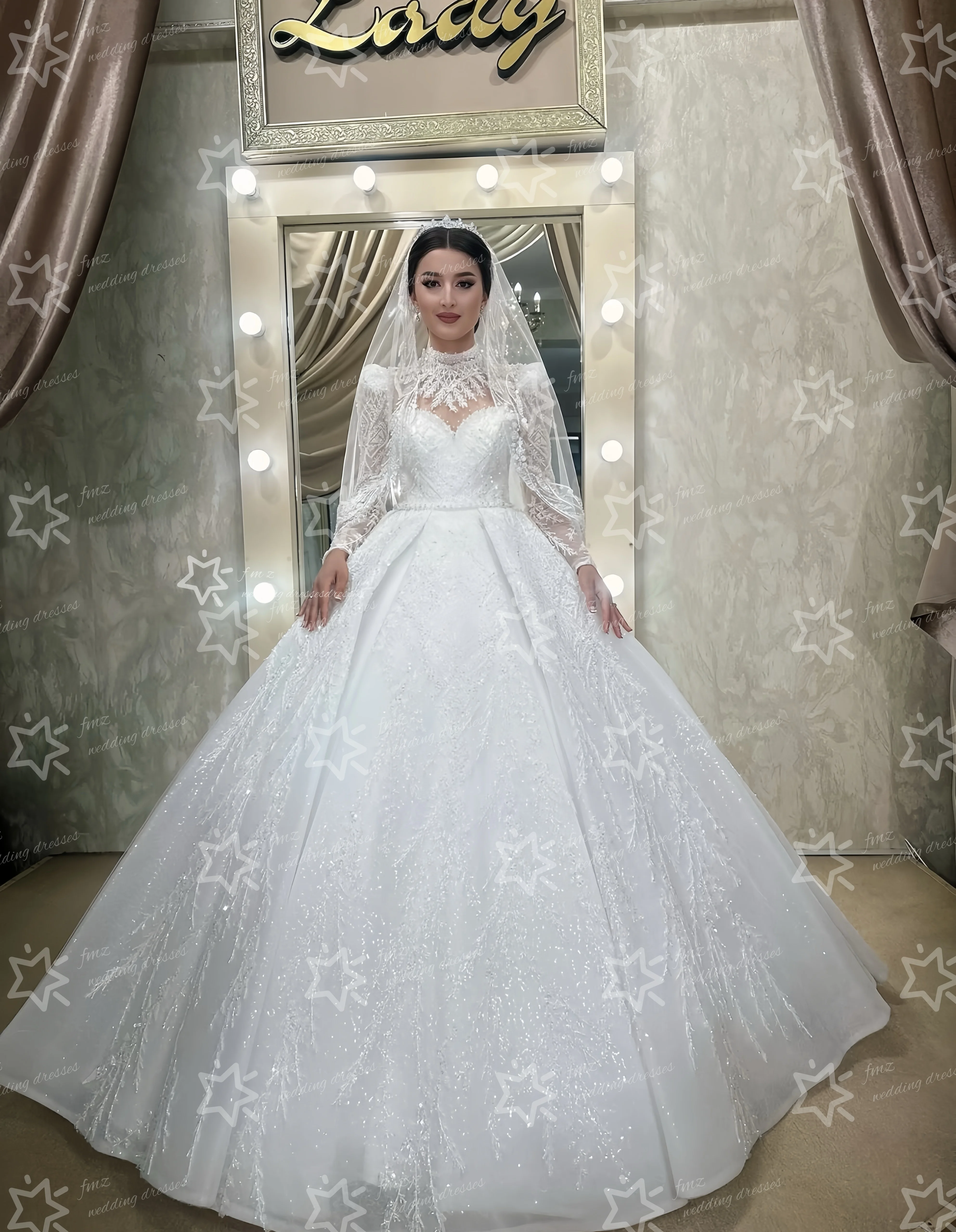 

Customzied high-neck long-sleeved beaded wedding dress vestidos de novia amanda novias amanda novias official