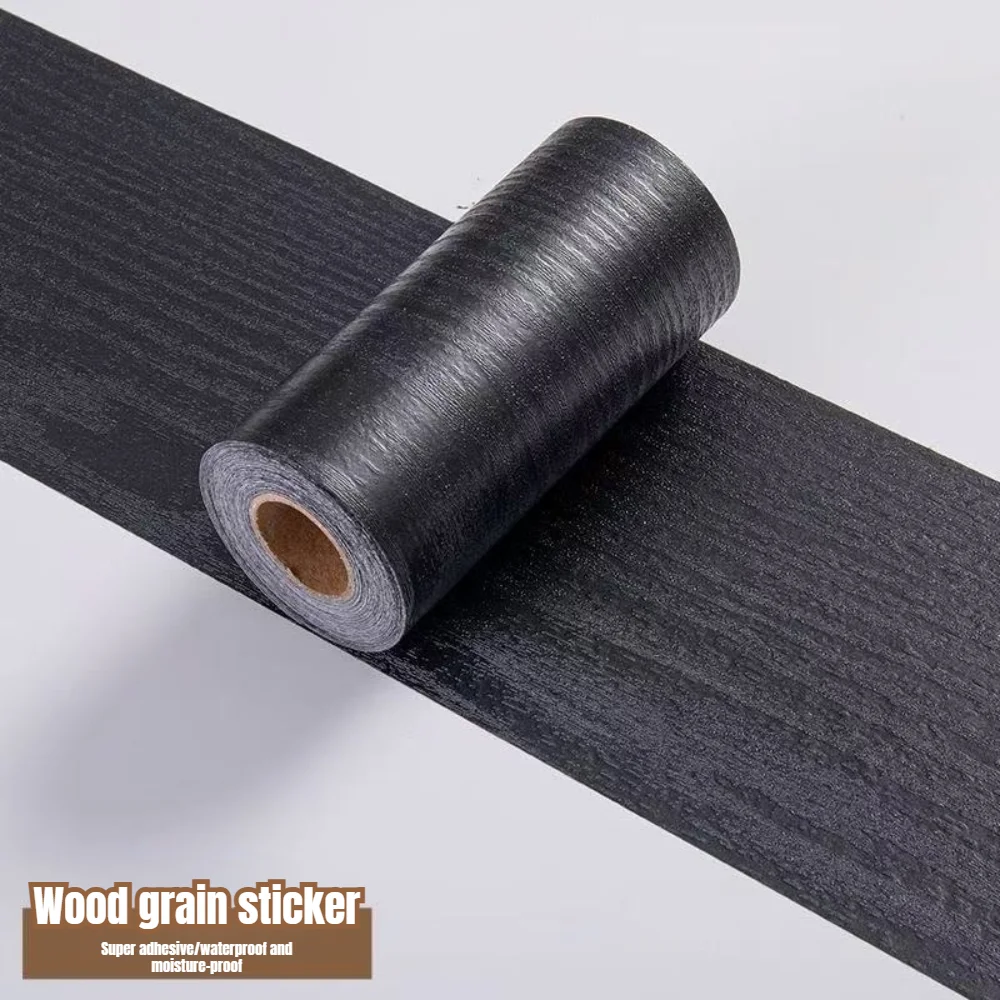 Black wood grain sticker, 2inch x 33ft detachable PVC waterproof sticker wallpaper, bathroom frame sticker wall decoration
