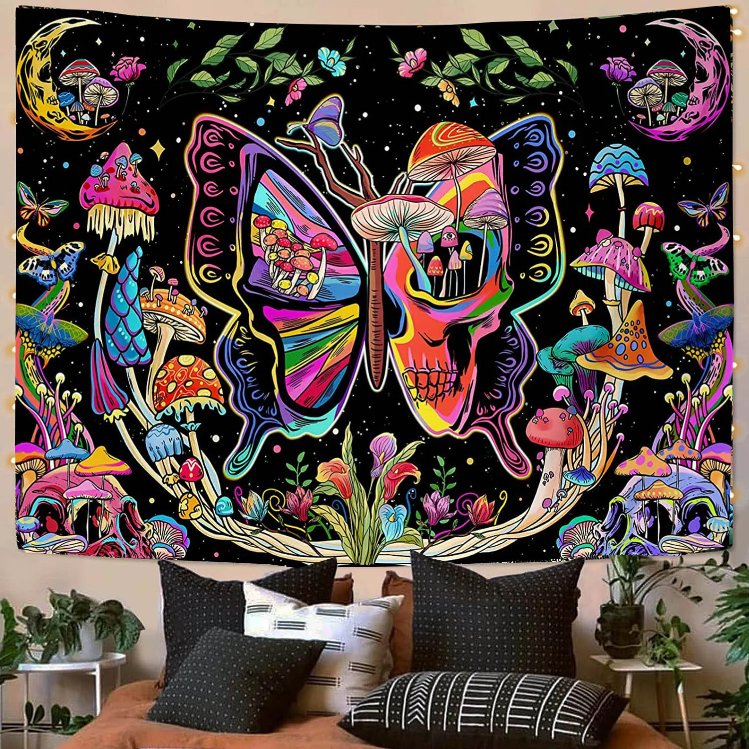 Trippy Mushroom Tapestry Aesthetic Room Decor Boho Tapestries Wall Hanging Gothic Home Decor Dorm Room Decoration Accessories