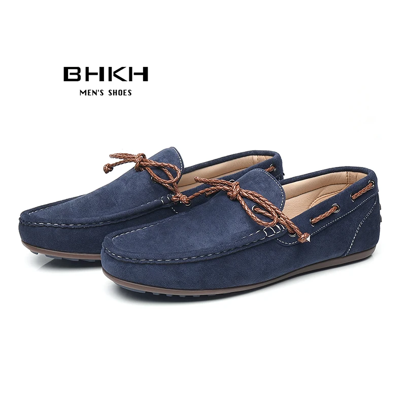 BHKH New Loafers Shoes Men 2024 Spring/ Summer Kid Suede Leather Men Casual Shoes Comfy Men\'s Flat Fashion Boat Shoes