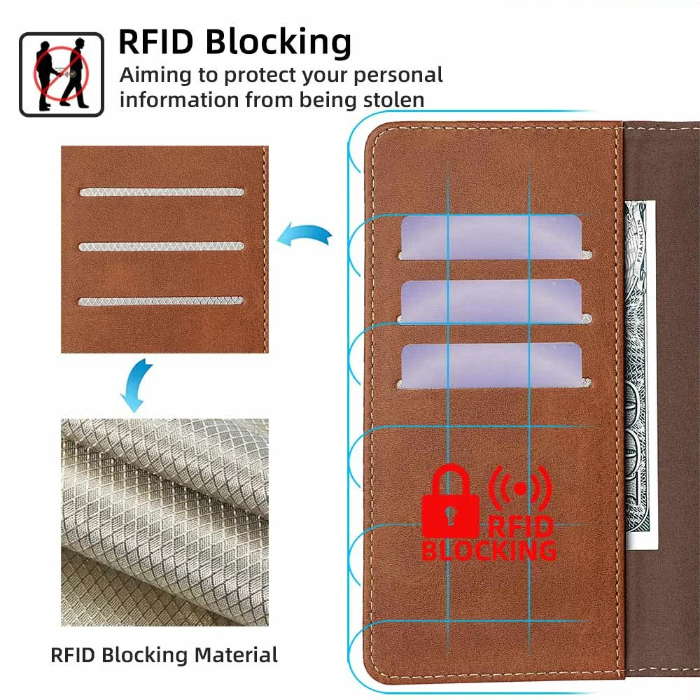 Business Book Style RFID Multi Card Cover For Oneplus 12 12R 11 11R 10 Pro 10T Magnetic Buckle Leather Flip Phone Case Coque