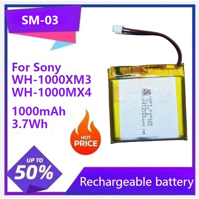 

SM-03 SP624038 Battery For Sony WH-1000XM3 WH-1000MX4 WH-XB900N WH-CH710N lithium-ion Headset Batterie Accumulator1000mAh 3.7Wh