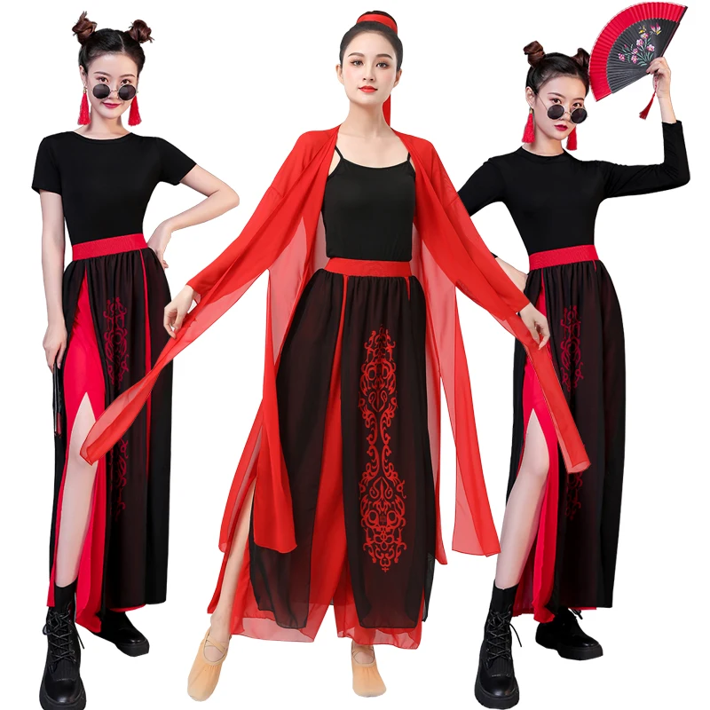 Jazz dance, ancient charm, elegant performance attire, Chinese style women's modern dance training suit set