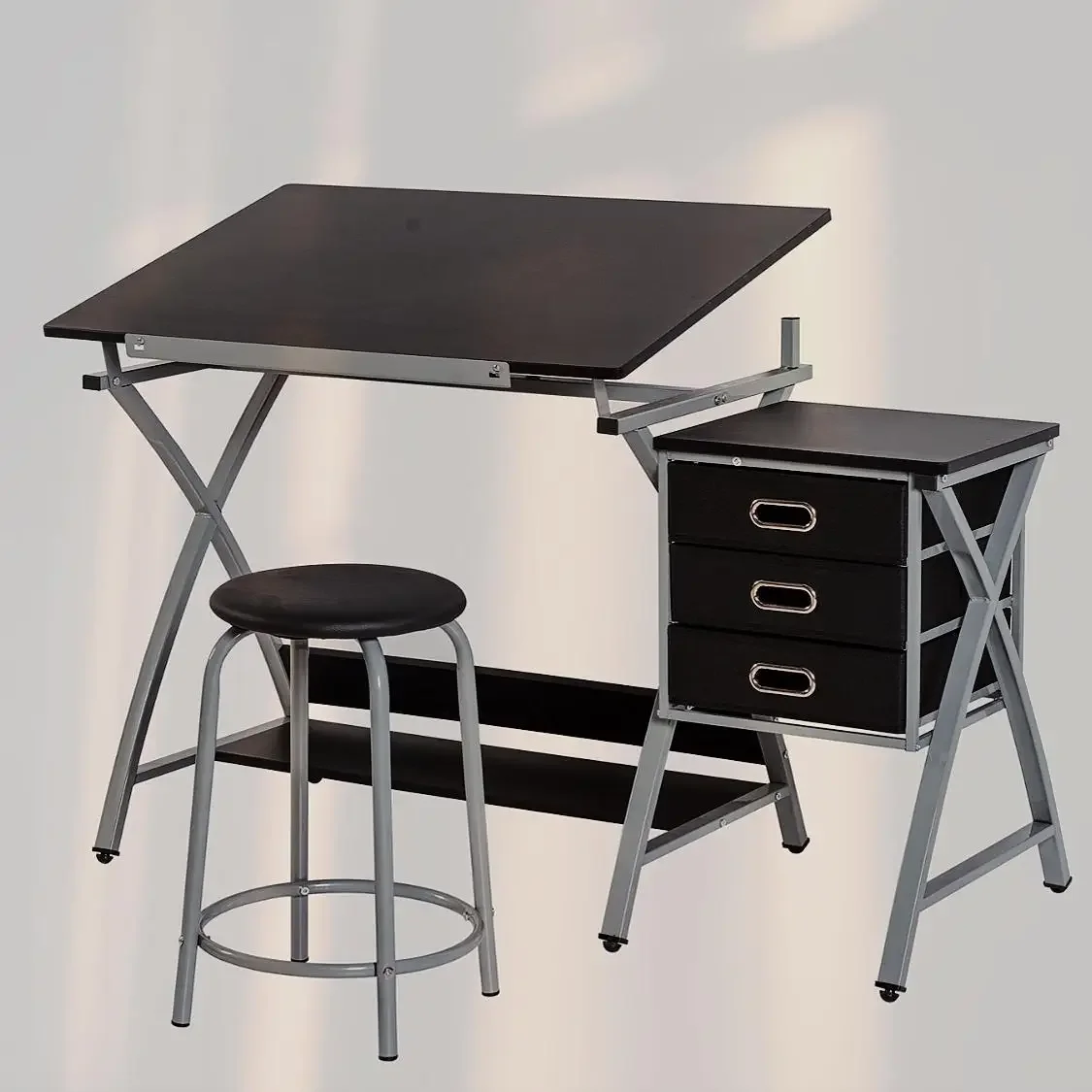 Unique height and angle adjustable drawing table Drawing table with stools