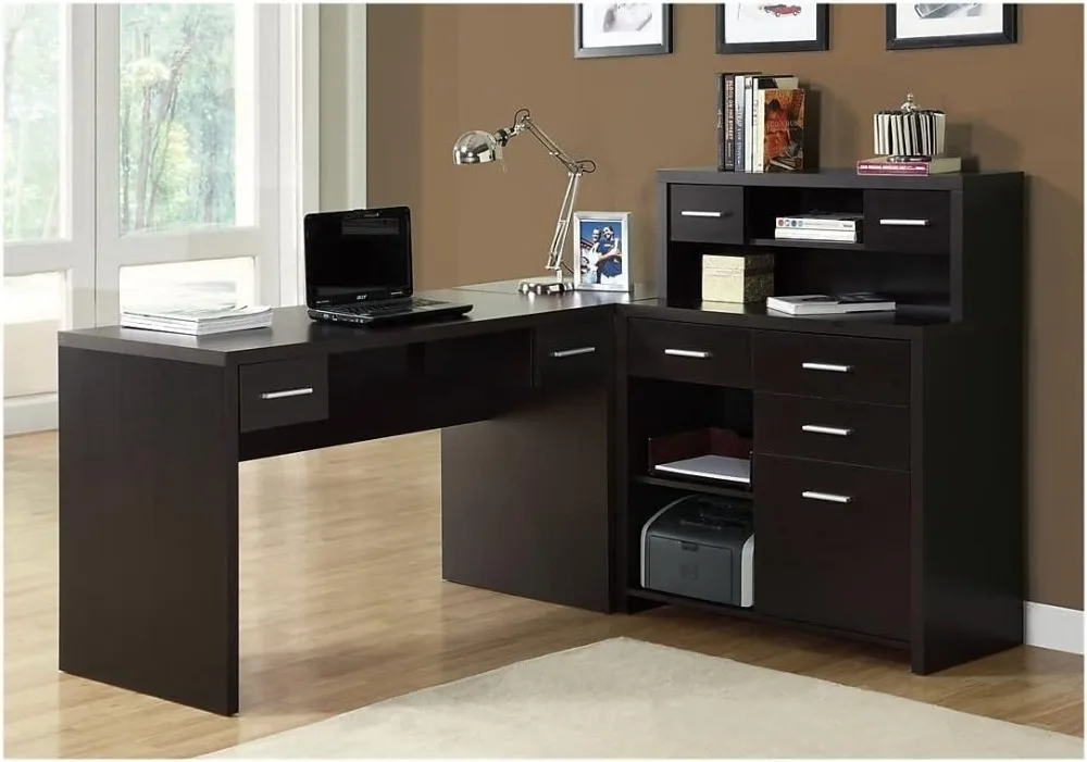 Specialties Computer Desk L-Shaped - Left or Right Set- Up - Corner Desk with Hutch 60"L (Cappuccino)