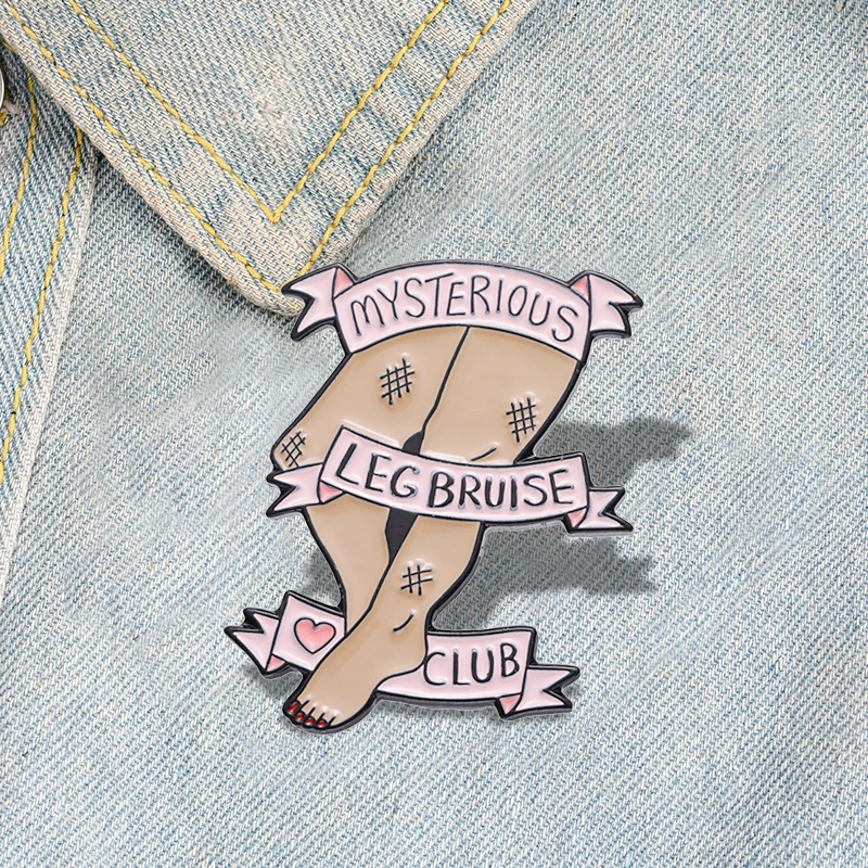 Leg Bruise Club Enamel Pins Custom Pink Banner Brooches Lapel Badges Cartoon Fun Member Jewelry Gift for Friends