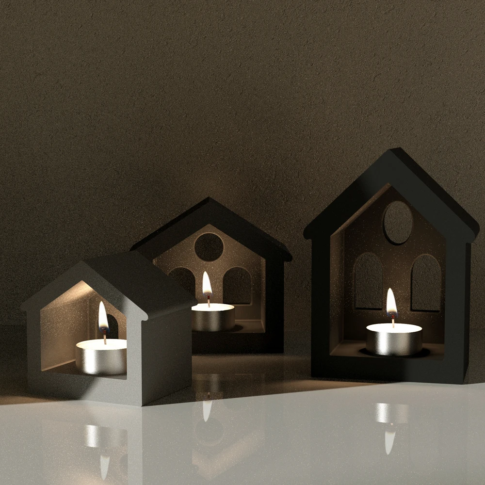 Concrete Home house Design Candle Holder Silicone Mold Hot tea Lamp bracket Decoration Mold DIY Cement Plaster Candlestick molds