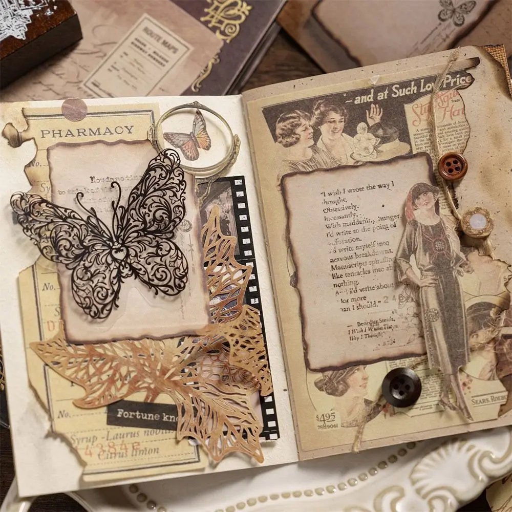 Fashion Vintage Burnt Series Sticky Notes Self-adhesive 60 Sheets To Do List Notepads Plant Pattern Tearable Note Pad Student