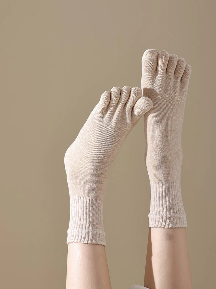 1 Paar Winter-Socken mit dicken Zehen für Damen, Baumwolle, solide, atmungsaktiv, warmer Boden, schlafender Frottee gegen kalten Schnee, lose Fünf-Finger-Socken – Detail 12
