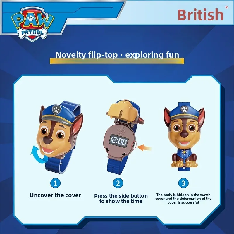 ساعات باو باترول تشيس كارتونية للأطفال، فلاش إلكتروني رقمي متوهج، فاتح ملون للأولاد والبنات، ساعة هدايا