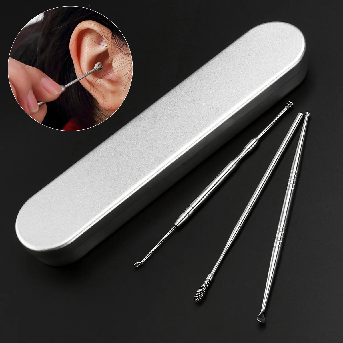 

3pcs Stainless Steel Ear Spoon Set Ear Cleaner Curette Earwax Removal Stainless Steel Ear Suit