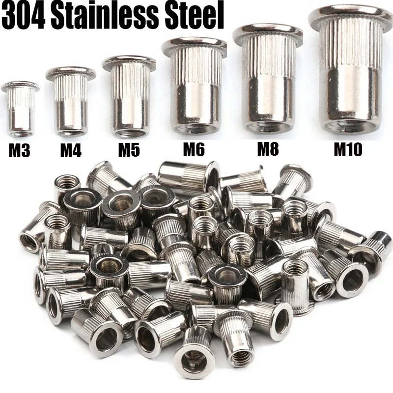 M3 M4 M5 M6 M8 M10 M12 304 Stainless Steel Rivnut Flat Head Threaded Nut Vertical Stripe Rivets Insert Nutsert Cap Rivet Nuts