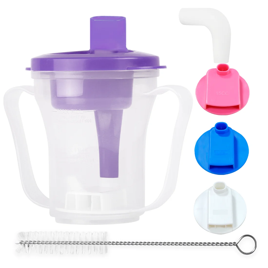 Ehucon Dysphagia Cup with 5/10/15cc Liquid Control Inserts, Anti-Choking Drinking Cup for People with Swallowing Difficulties